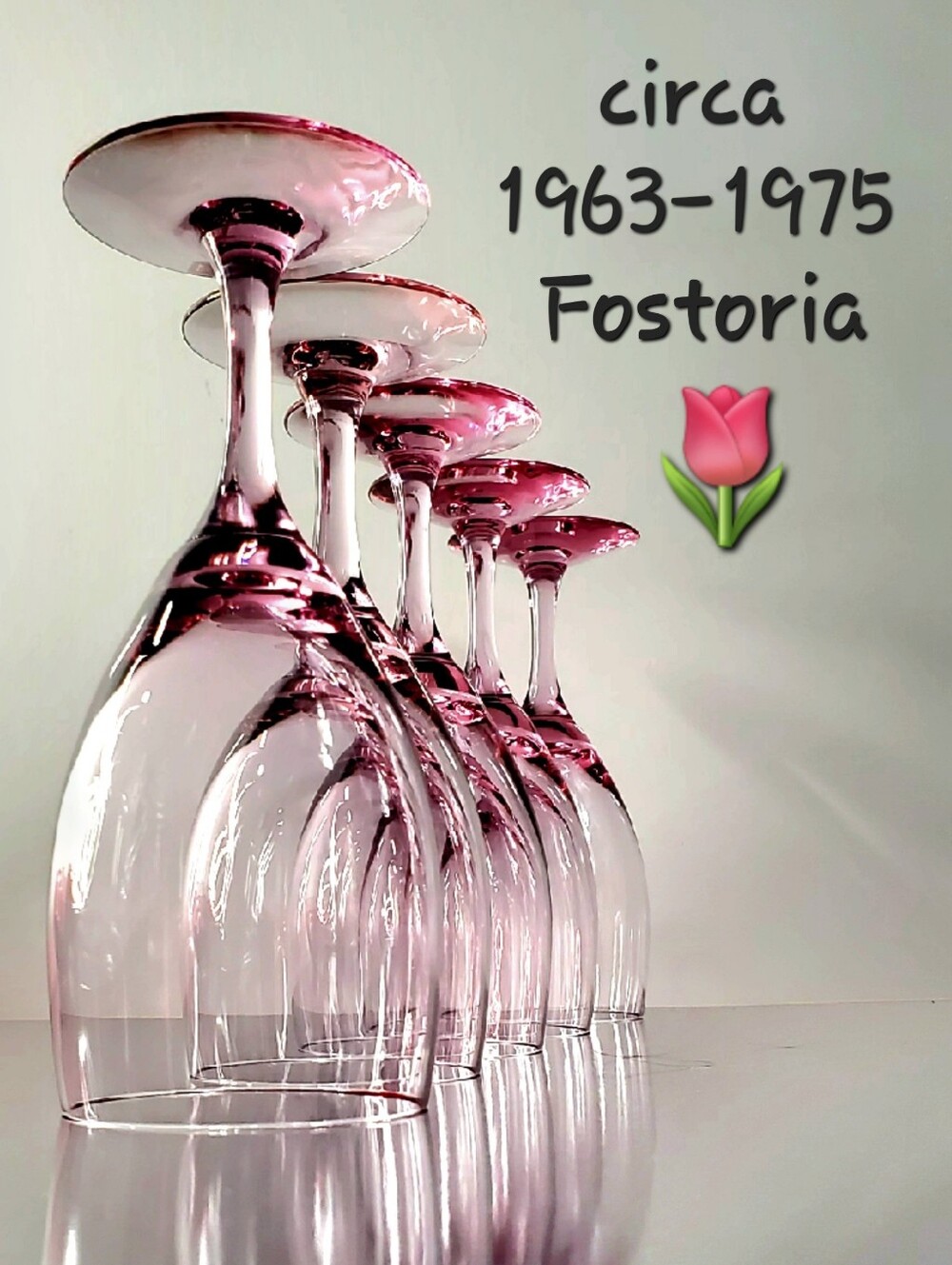5🌷 Fostoria MCM Perfectly Pink Blown Tulip Wine 6-8oz Silhouette Pink Glasses